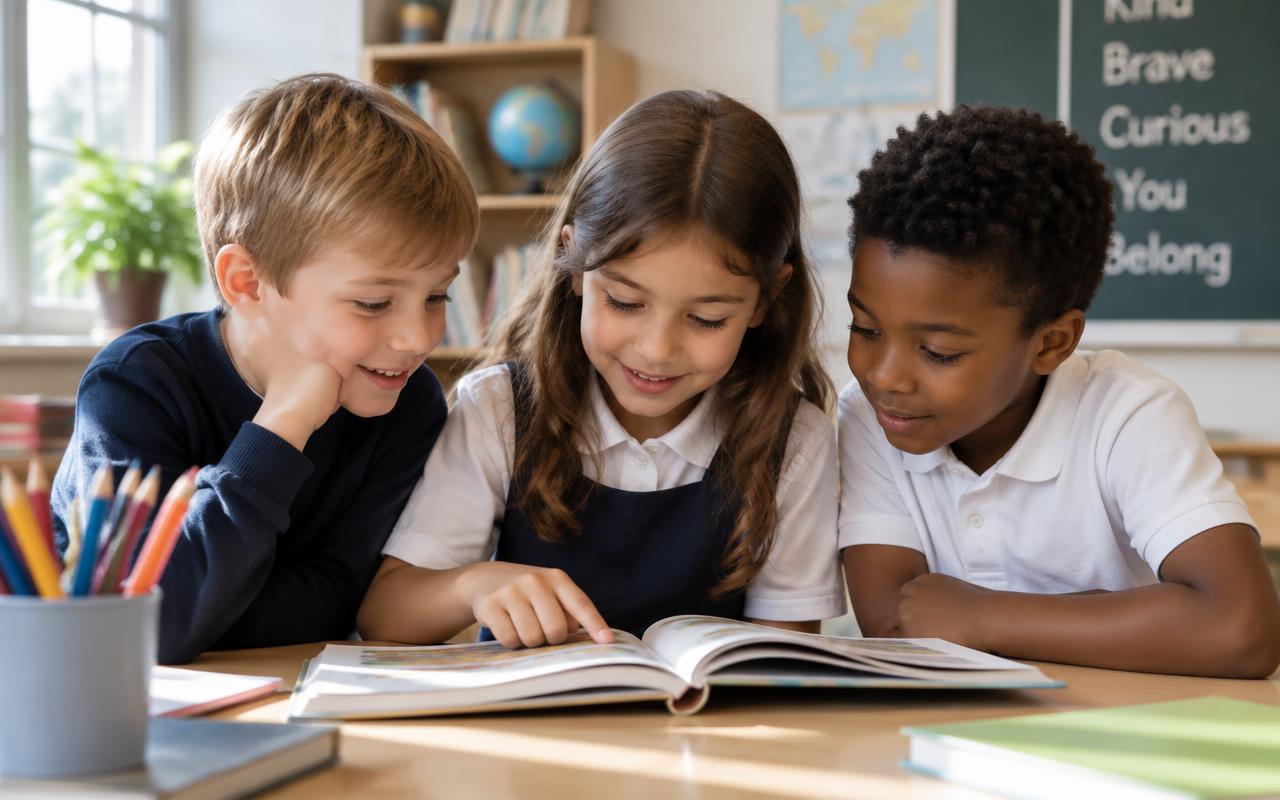 Kinder lesen gemeinsam ein Buch